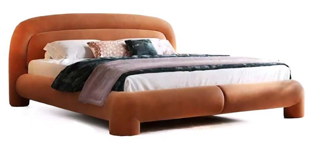 Terracotta Velvet Curved Upholstered Platform Bed