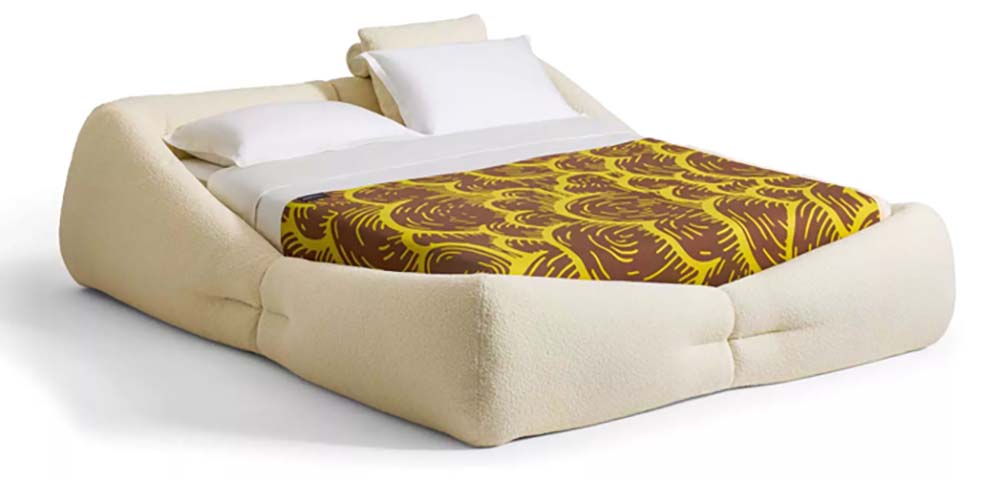 Cream Boucle Wrap-Around Low-Profile Upholstered Platform Bed