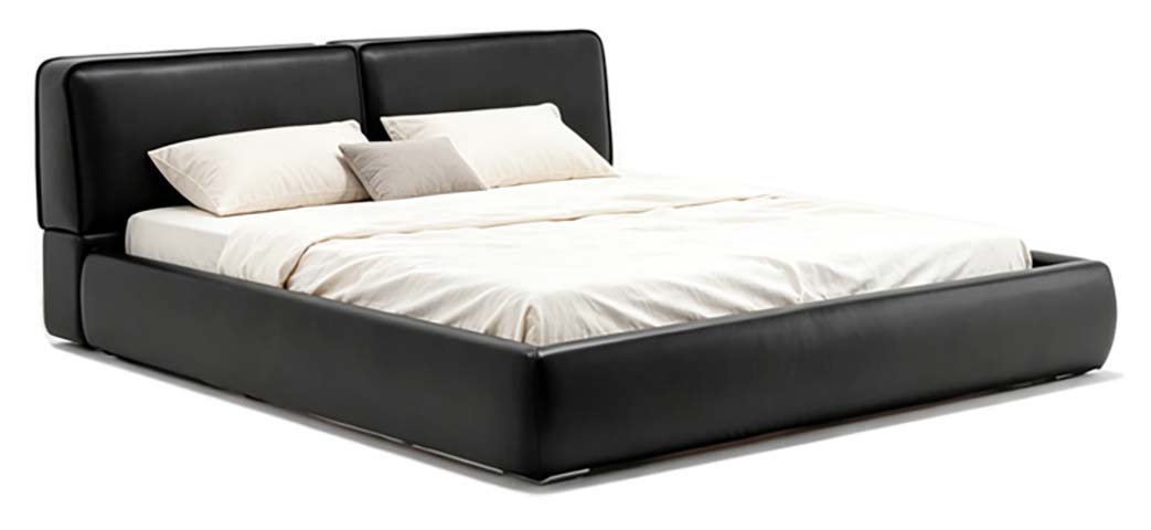 Black Upholstered Low-Profile King Size Platform Bed