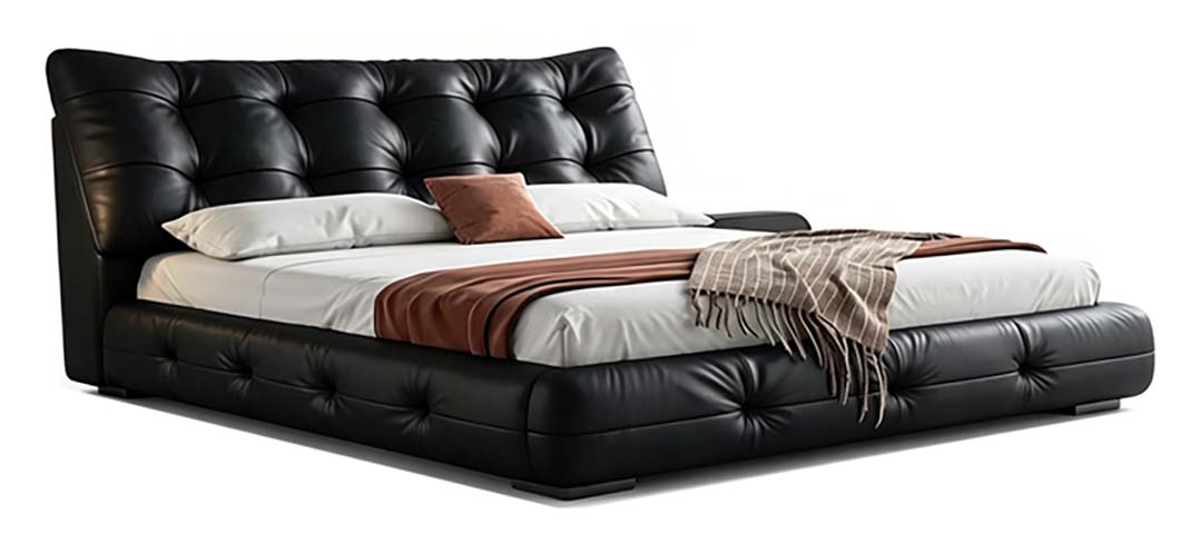Black Button-Tufted Faux Leather Upholstered Low-Profile Platform Bed