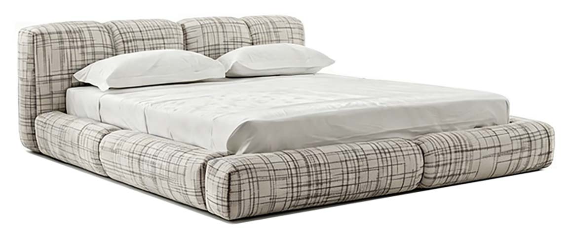 Plaid Woven Fabric Segmented Wrap-Around Upholstered Floor-Hugging Platform Bed