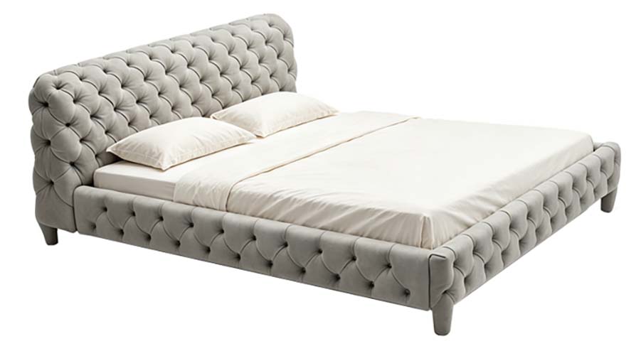 Light Gray Velvet All-Over Button Tufted Upholstered Platform Bed