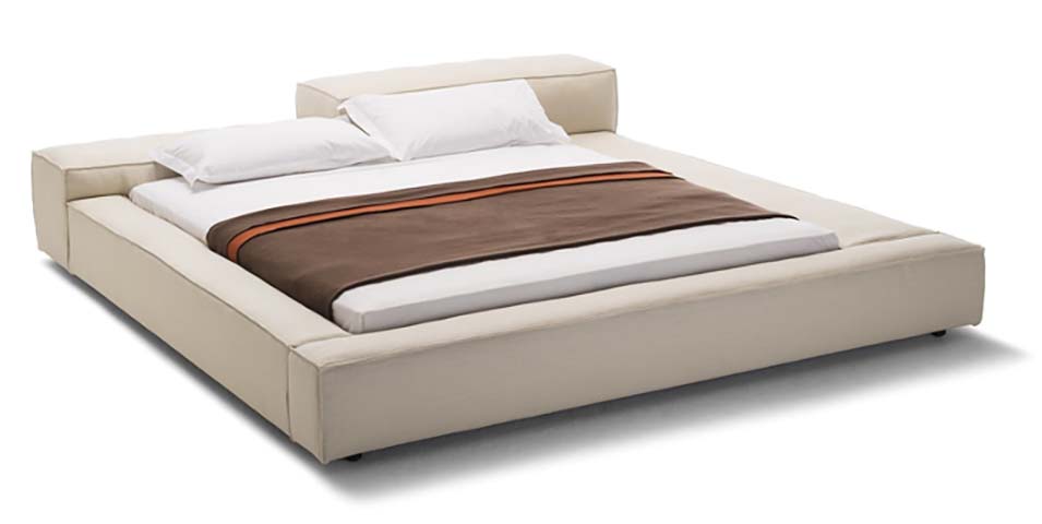 Beige Upholstered Low-Profile Sunken Tatami Platform Bed