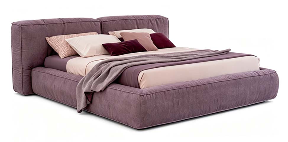 Mauve Fabric Upholstered Low-Profile Split Headboard Platform Bed