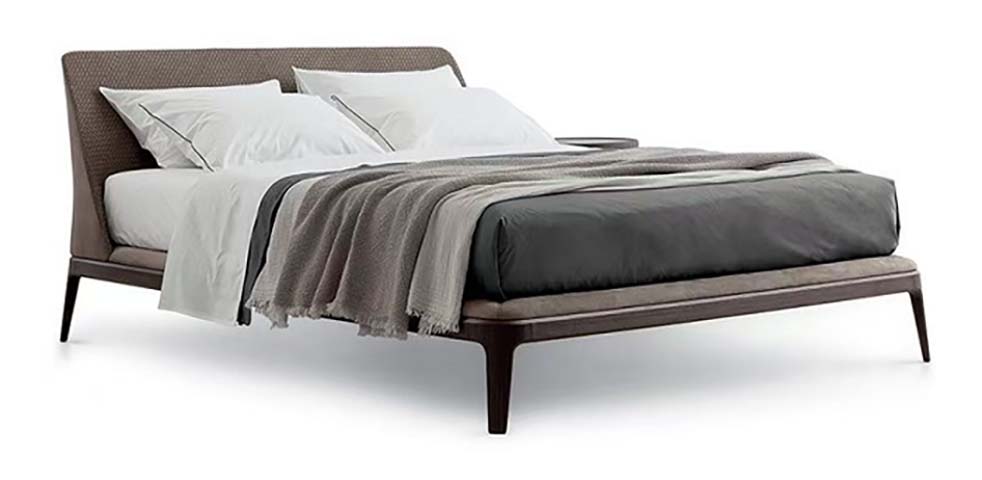 Modern Woven-Headboard Upholstered Platform Bed with Integrated Side Shelf