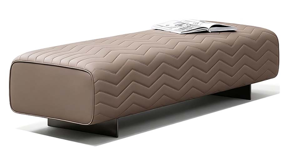 Taupe Chevron-Quilted Upholstered Accent Bench