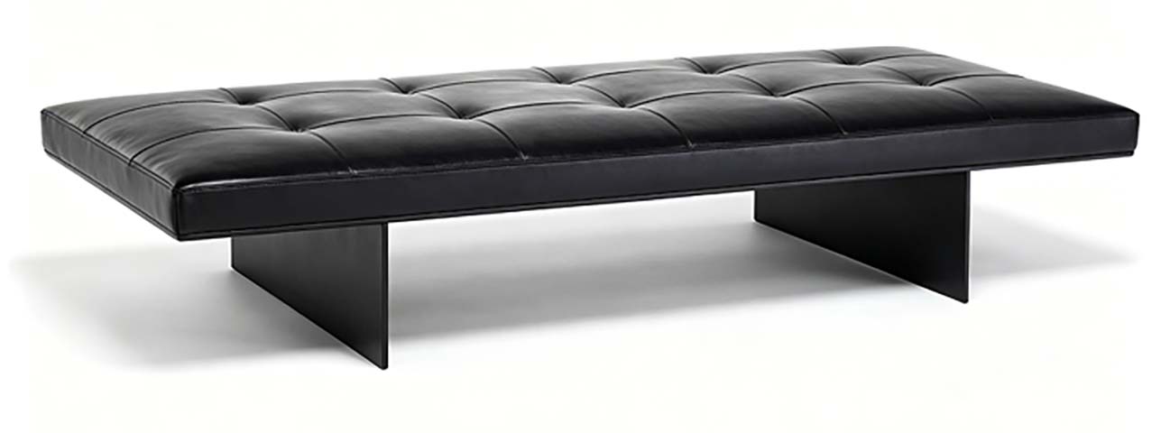 Modern Black Button-Tufted Upholstered Backless Bench with Vertical Panel Legs