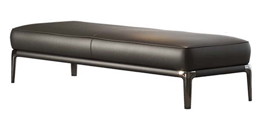 Dark Gray Upholstered Backless Bench with Polished Dark Metal Frame