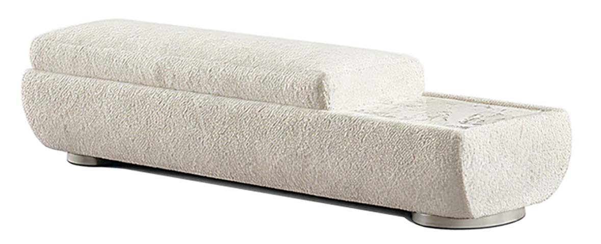 Asymmetrical Cream Boucle Upholstered Lift-Top Storage Entry Bench With Integrated End Tray