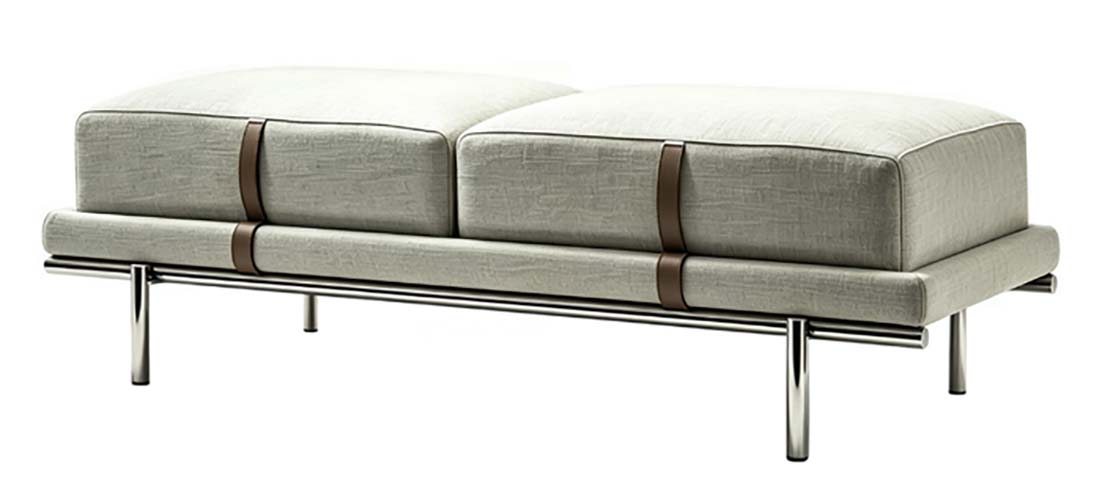 Two-Seat Backless Upholstered Entry Bench with Chrome Legs