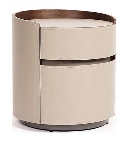 Beige Upholstered Round 2-Drawer Nightstand