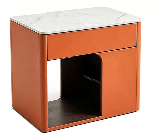 Modern Upholstered Nightstand with Sintered Stone Top