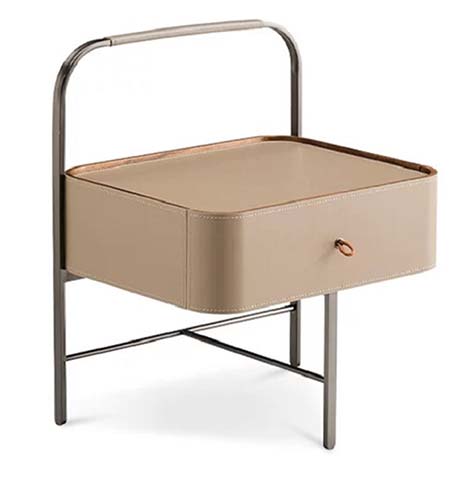 Modern Upholstered Single-Drawer Nightstand with Curved Metal Carry Handle