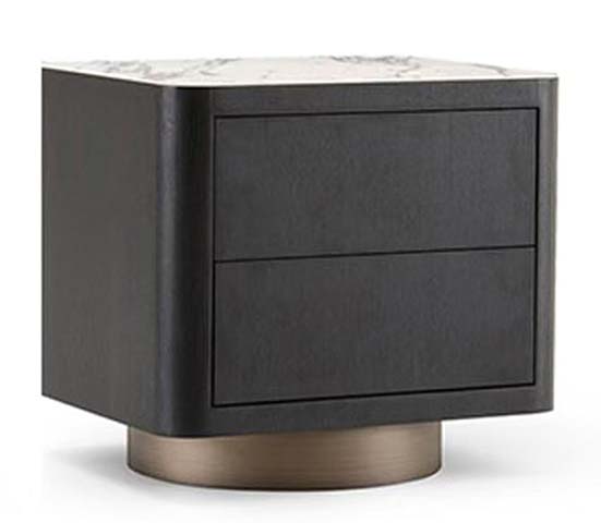 Modern Luxury 2-Drawer Nightstand with Marble Top and Bronze Plinth Base