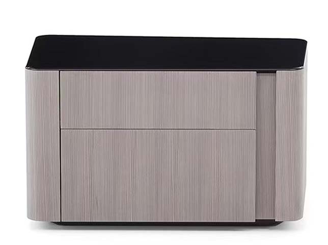 Modern Rounded Edge 2-Drawer Nightstand with Black Glass Top
