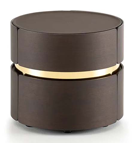 Dark Brown Cylindrical 1-Drawer Nightstand with Gold Pull