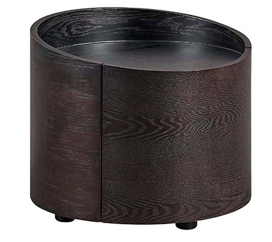 Dark Wood Grain Cylindrical Storage Side Table with Raised Tray Top