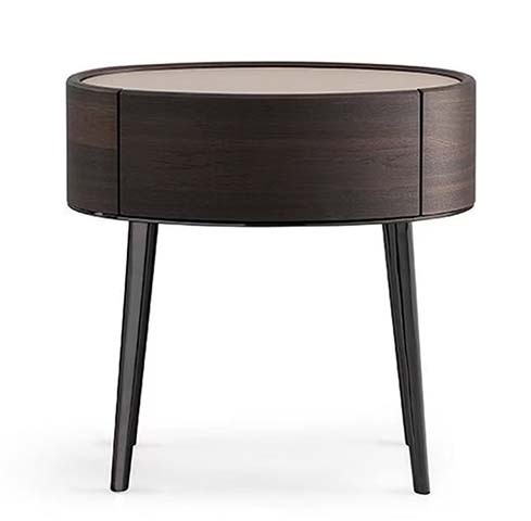 Contemporary Oval Smoked Wood Nightstand with Light Inset Top