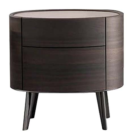 Dark Chestnut Solid Wood Oval Two-Drawer Nightstand with Splayed Tapered Legs