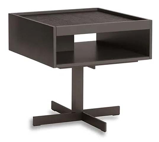 Dark Bronze Single Pedestal Nightstand with Lipped Tray Top