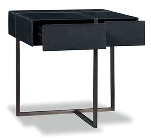 Modern Matte Black 2-Drawer Geometric Metal Base Nightstand