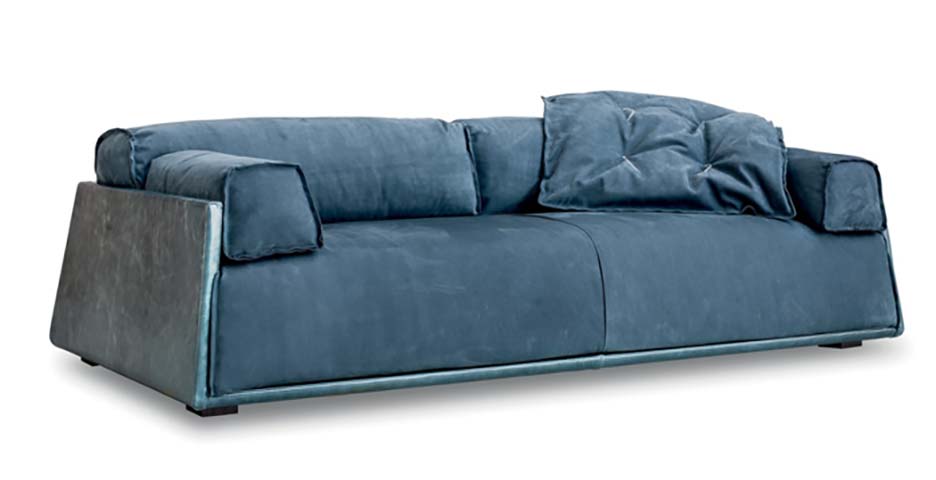 Slate Blue Low-Profile Three-Seat Lounge Sofa