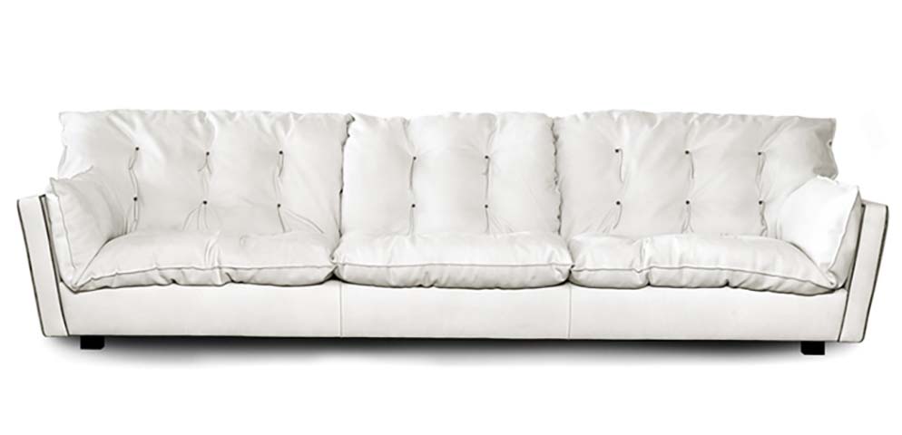 Modern White Tufted Three-Seat Upholstered Sofa