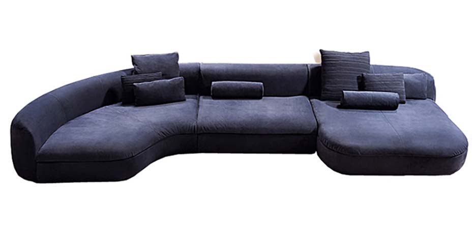 Dark Charcoal Low-Profile Curved Sectional Sofa with Right Chaise