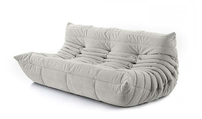 Light Grey Channel-Quilted Armless Modular Floor Loveseat
