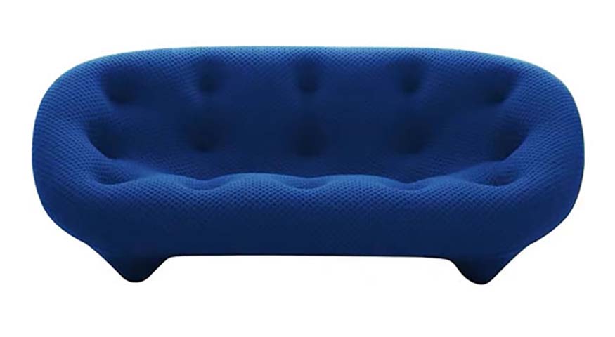 Cobalt Blue 3D Knit Organic Curved Tufted 3-Seat Sofa