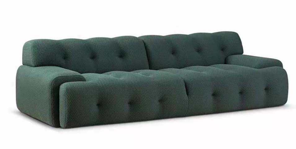 Dark Green Biscuit-Tufted Floor-Standing Three-Seat Upholstered Sofa