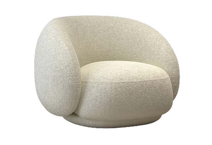 Cream Boucle Asymmetrical Swivel Upholstered Lounge Armchair