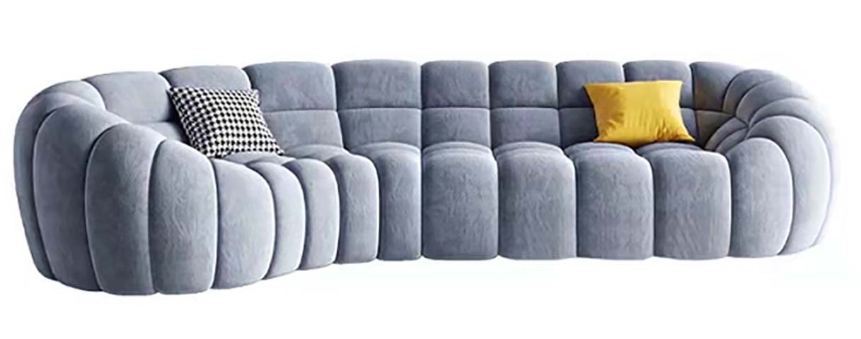 Light Gray Channel-Quilted Curved Modular Sectional Sofa