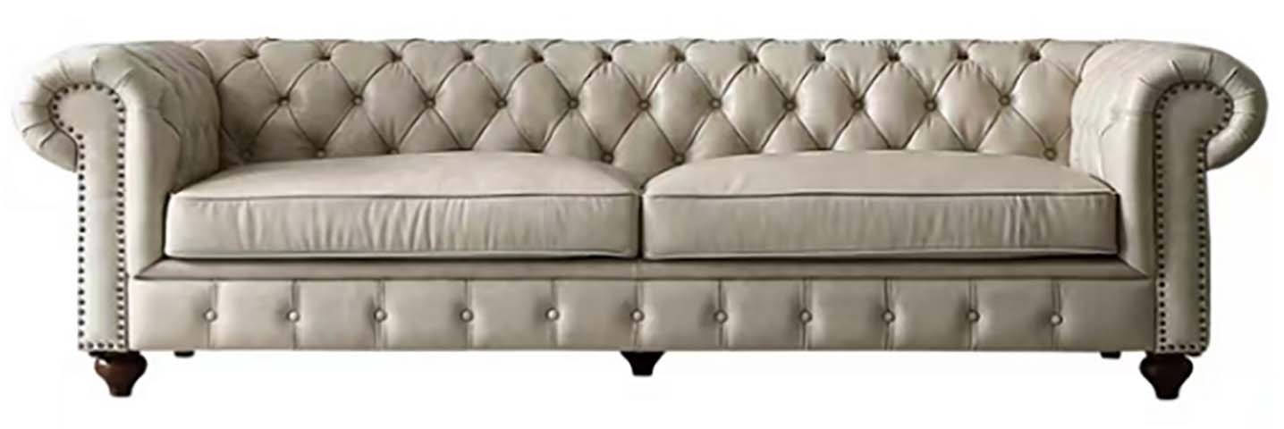 3-Seat Chesterfield Tufted Sofa with Nailhead Trim and Bun Feet