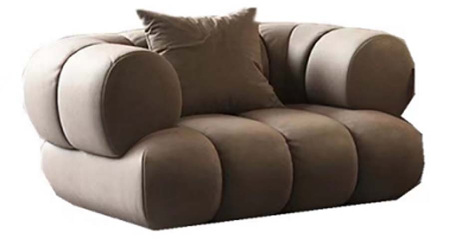 Taupe Cylindrical Segmented Legless Lounge Armchair with Throw Pillow