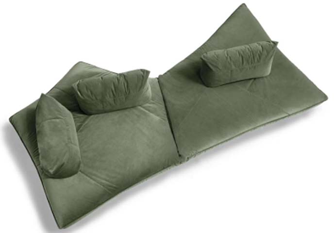 2-Seat Olive Green Velvet Adjustable Foldable Floor Lounge Sofa