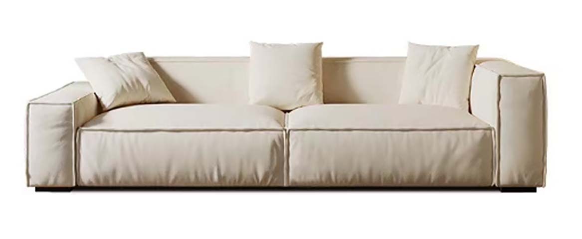 Cream Slipcovered Square Arm 3-Seat Stationary Sofa