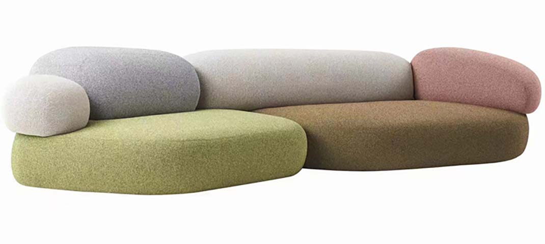 Color-Block Boucle Curved L-Shaped Sectional Sofa