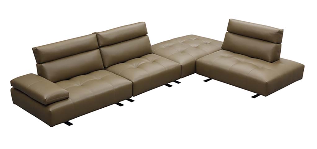 Taupe Tufted Leather Modular U-Sectional Sofa with Adjustable Headrests