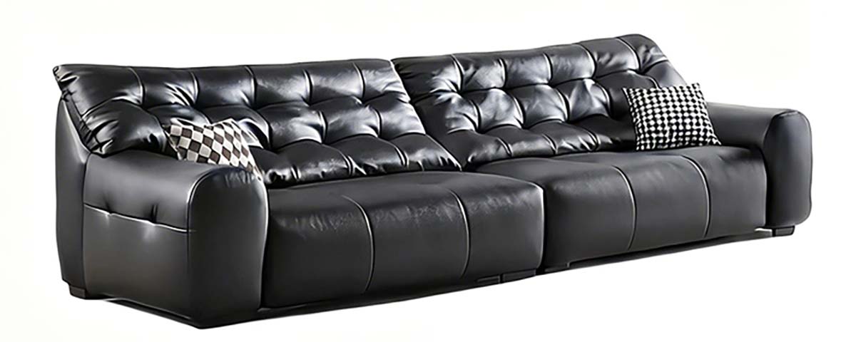 Black Tufted Upholstered 4-Seat Low-Profile Lounge Sofa