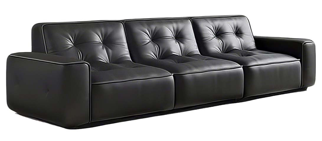 Low-Profile Black Tufted Block Three-Seat Sofa