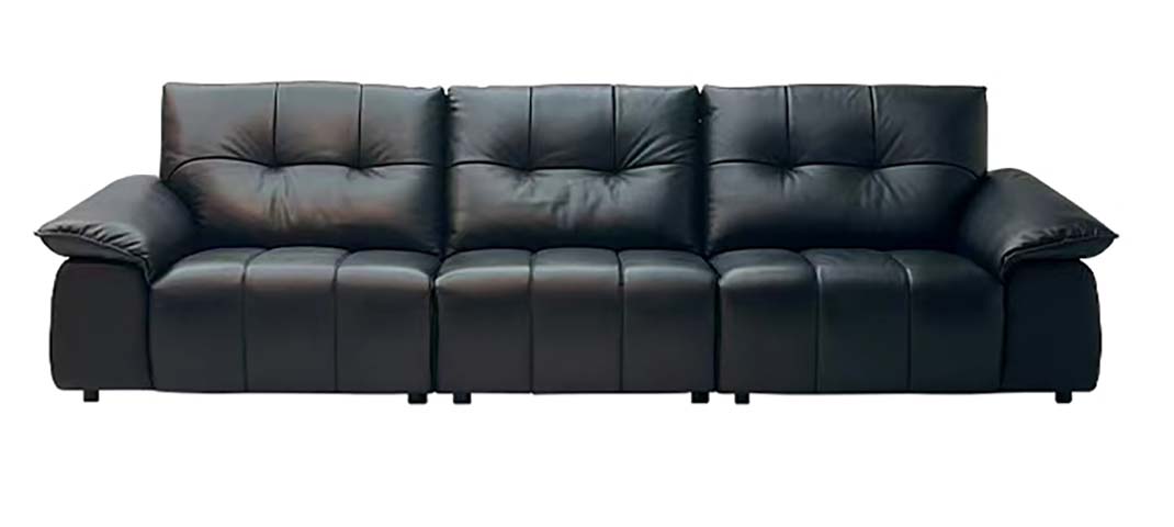 Black Faux Leather Channel-Tufted 3-Seater Recliner Sofa