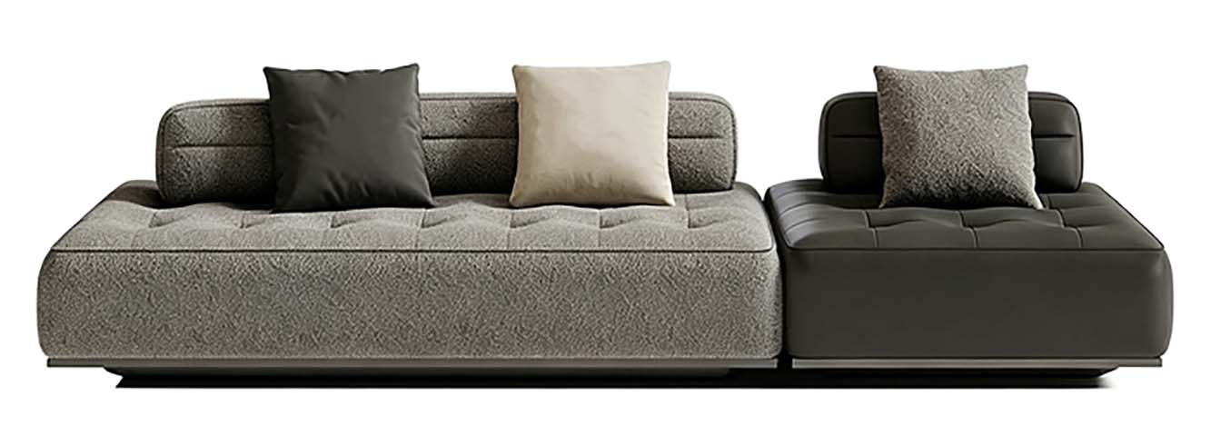 Mixed Upholstery Armless Modular Sectional Sofa with Recessed Plinth Base