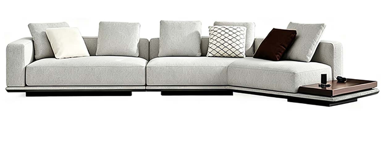 L-Shaped Fabric Sectional Sofa with Integrated Side Table
