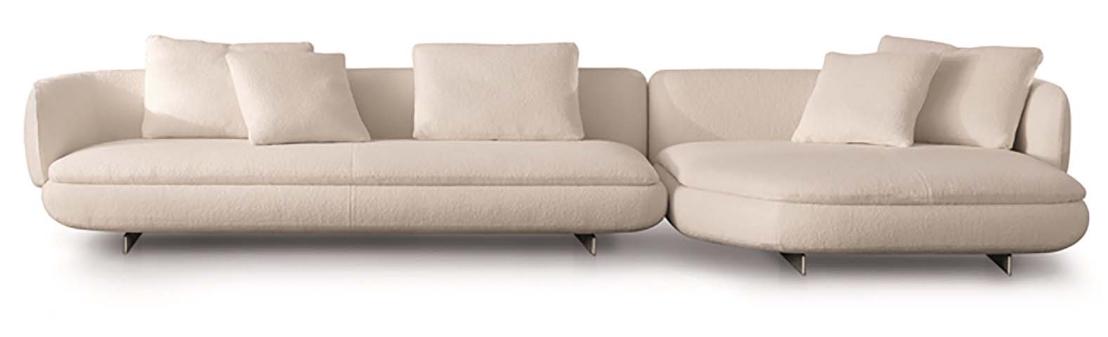 Cream Boucle Curved Right Chaise Sectional Sofa