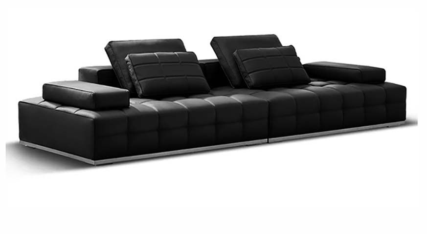 Black Grid-Quilted Low-Profile Modular Sectional Sofa with Metal Plinth Base