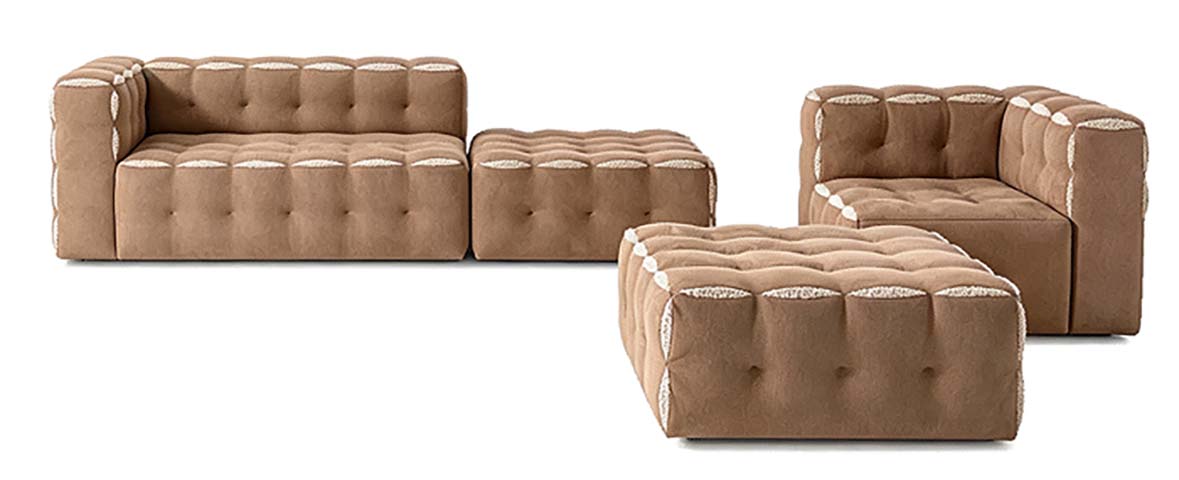 Modular Tufted Fabric Sectional Sofa Set with 2 Ottomans
