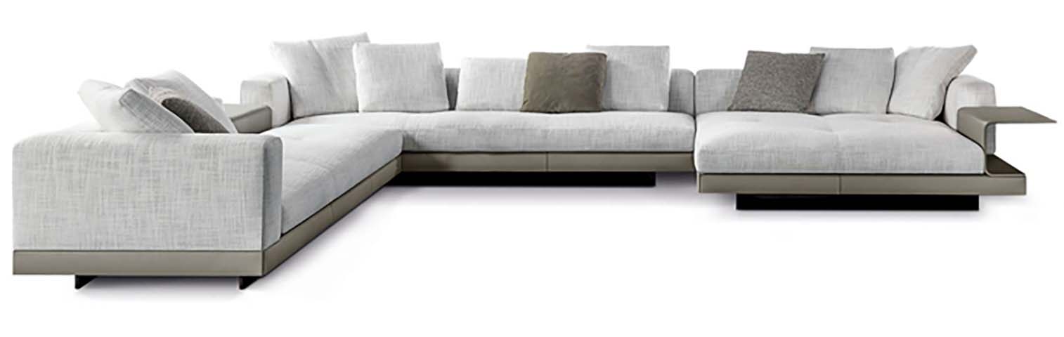 Light Gray Fabric U-Shaped Modular Sectional Sofa with Right Cantilever Side Table
