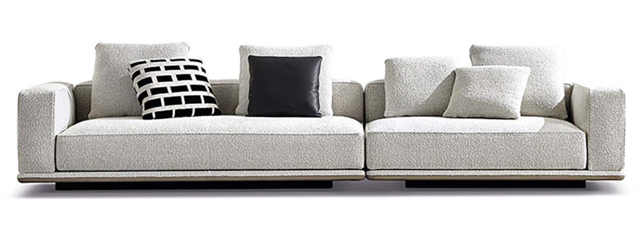 Light Gray Boucle Modular Low-Profile 4-Seater Sofa with Recessed Plinth Base