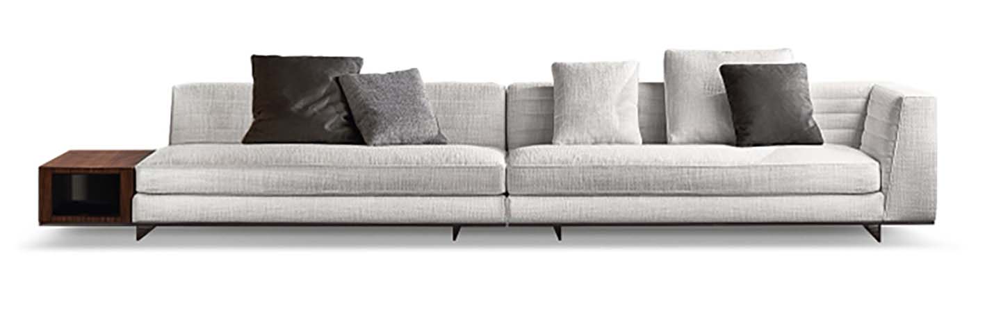 Light Gray Fabric 4-Seat Linear Sectional Sofa with Integrated Walnut Side End Table